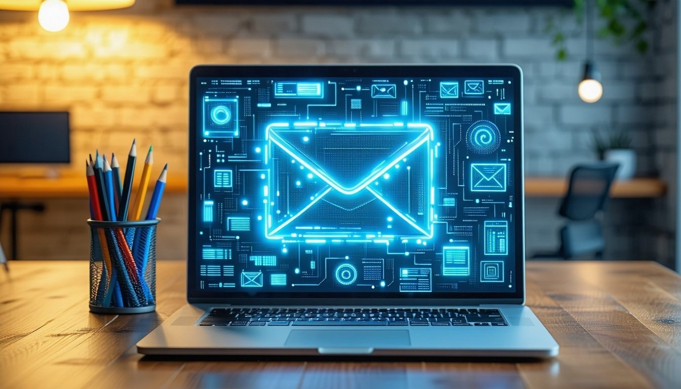 Open laptop showing an AI-powered intelligent inbox for hospitality guest communication.