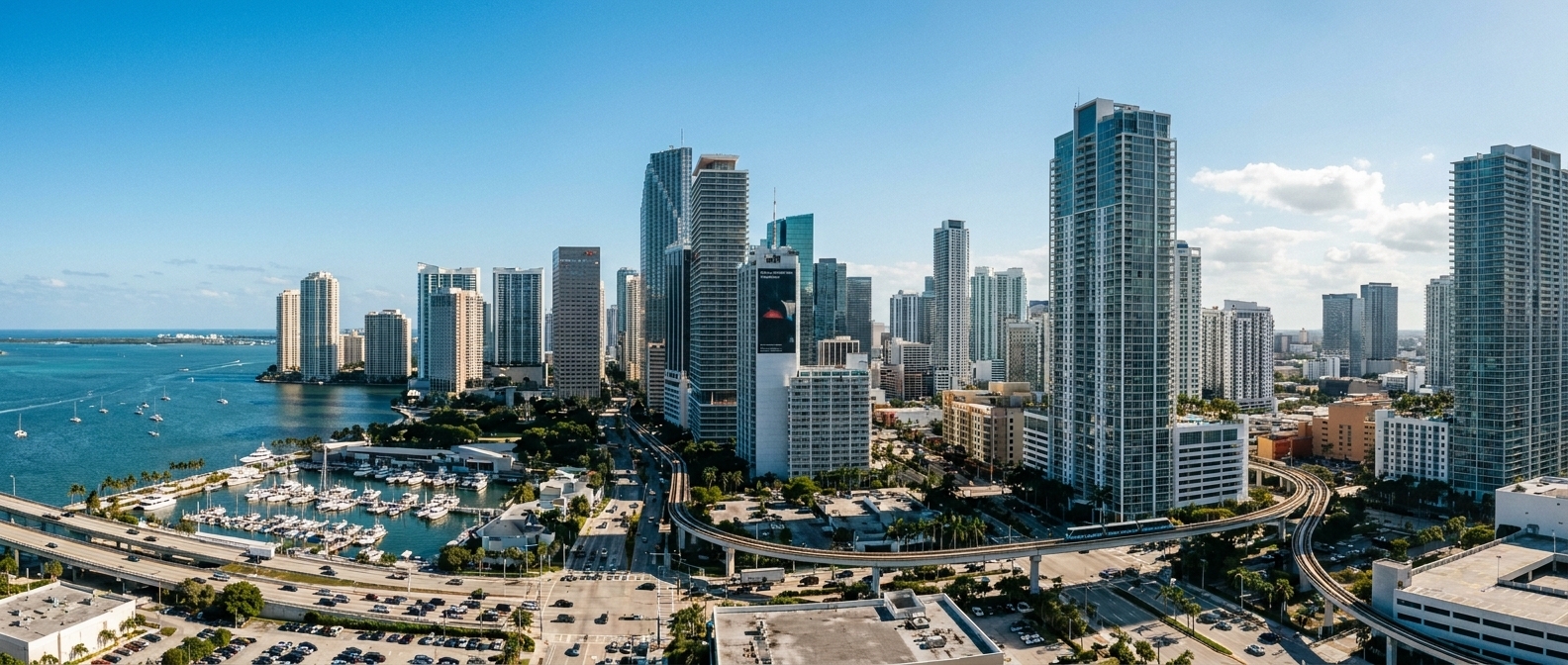 Downtown Miami, Florida — Brickell skyline and Biscayne Bay
